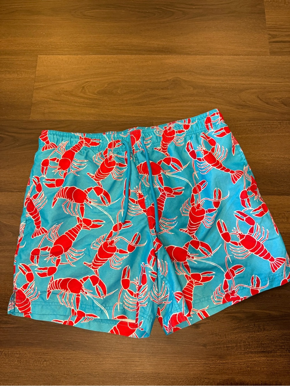 George Aqua Swim Trunks with Red Lobster Print